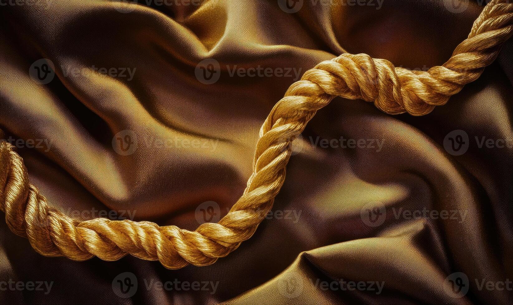 A gold rope is draped over a piece of fabric photo