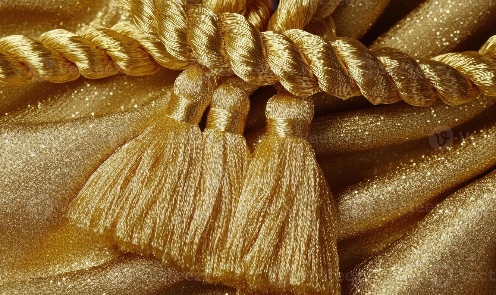 A gold colored fabric with a gold colored rope photo