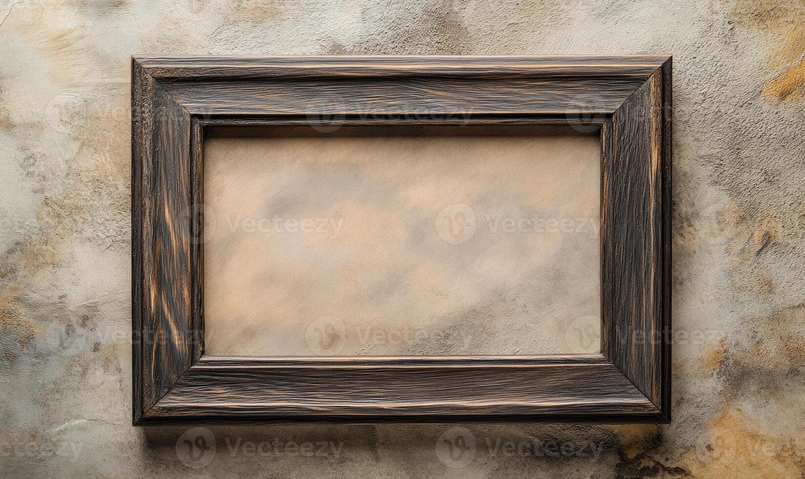 an empty wooden frame on a wall closeup photo