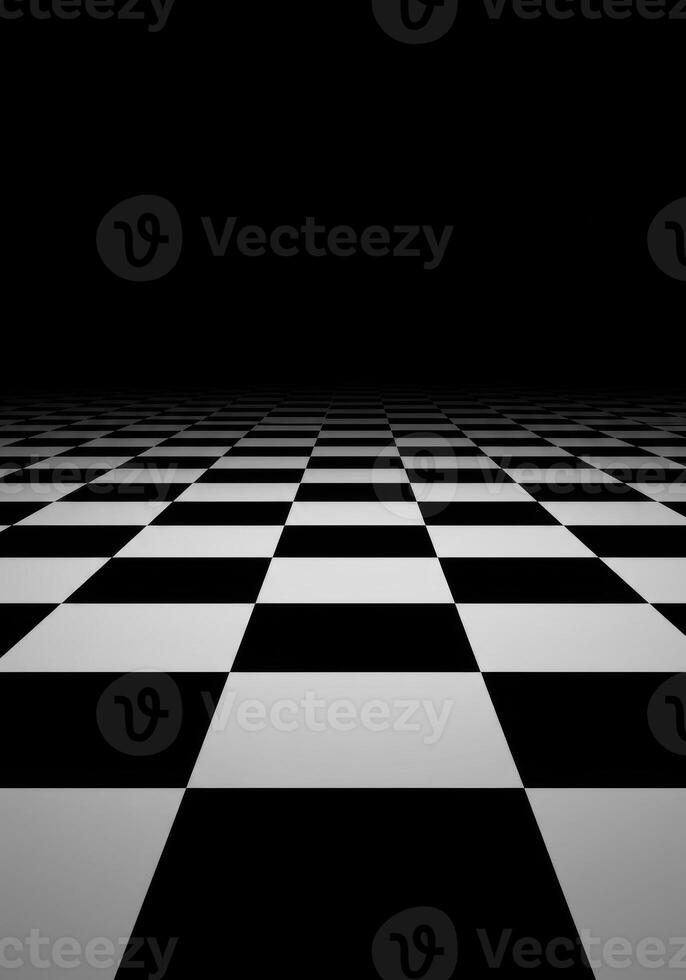 Black and white checkered floor receding into darkness, perspective view photo