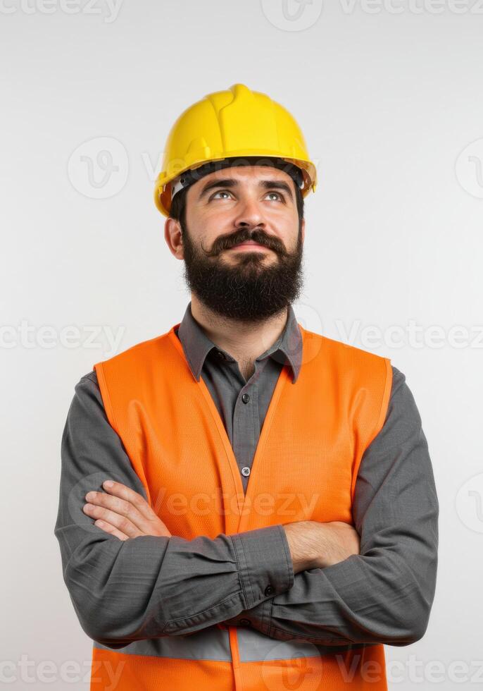 A man with a beard and a hard hat photo