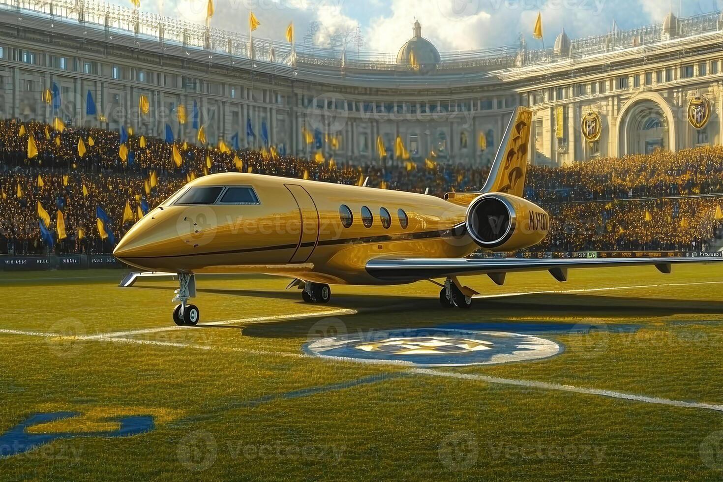 An airplane parked on a vast field in Saint-Petersburg, with a clear sky and open space around it. The juxtaposition of the aircraft against the natural landscape creates an intriguing contrast. photo