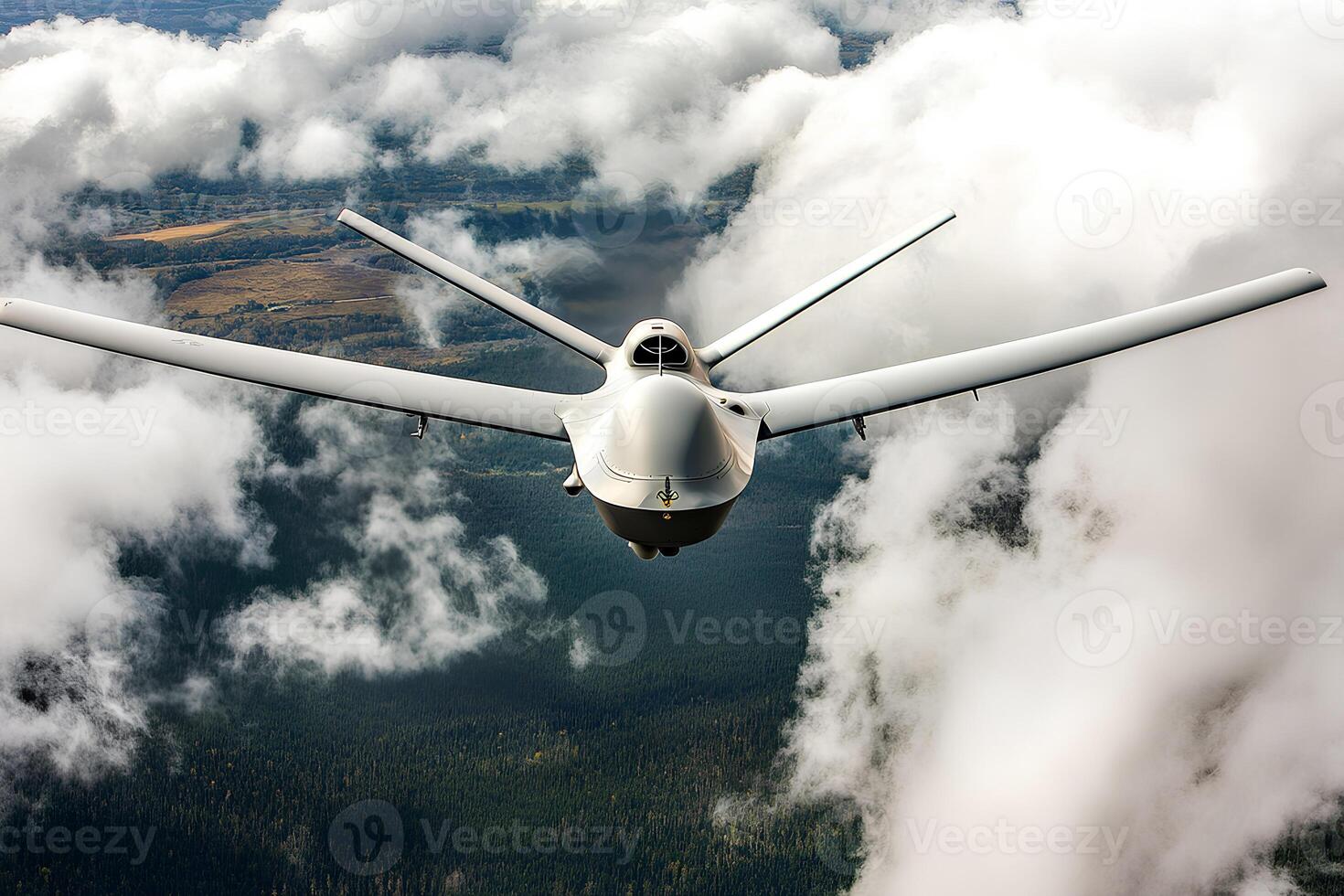 A stunning aerial view of a small private jet soaring through the clouds, showcasing the elegance and freedom of air travel photo