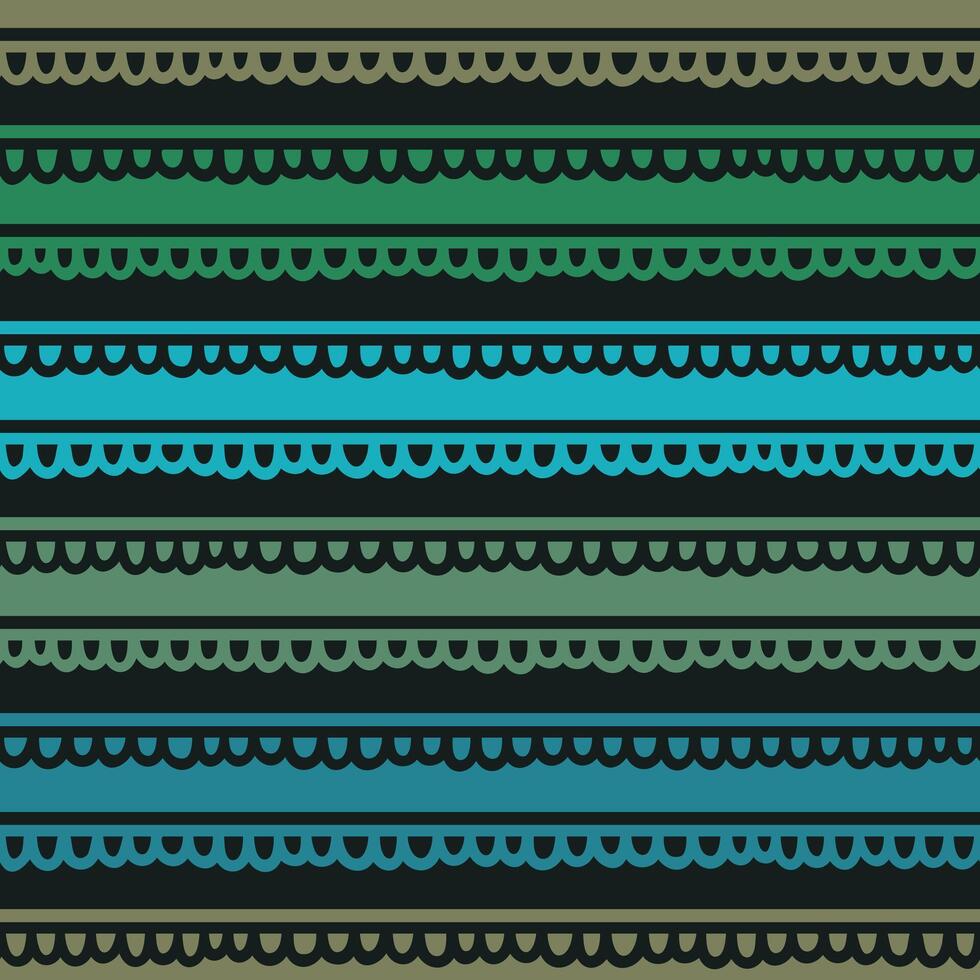 Seamless Pattern with Dark Green and Colourful Stripes with Fringed Edges vector
