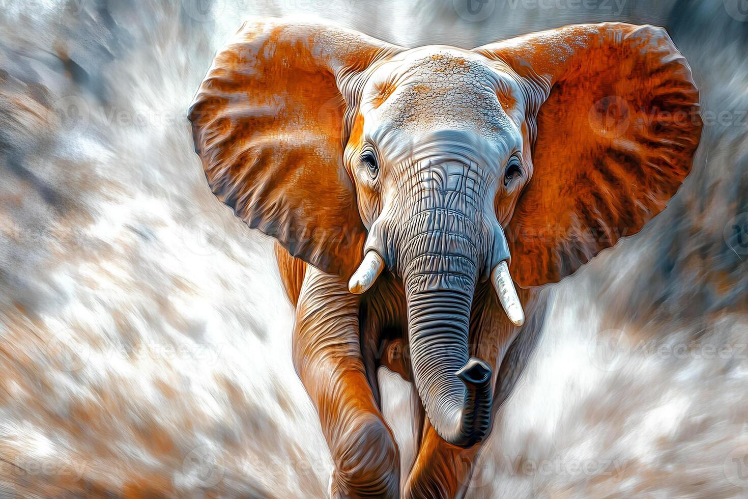 Close-up digital painting of a wild elephant with detailed textures and natural background photo