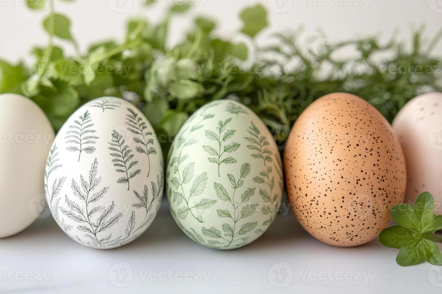 Easter eggs with botanical patterns celebrating spring holidays photo