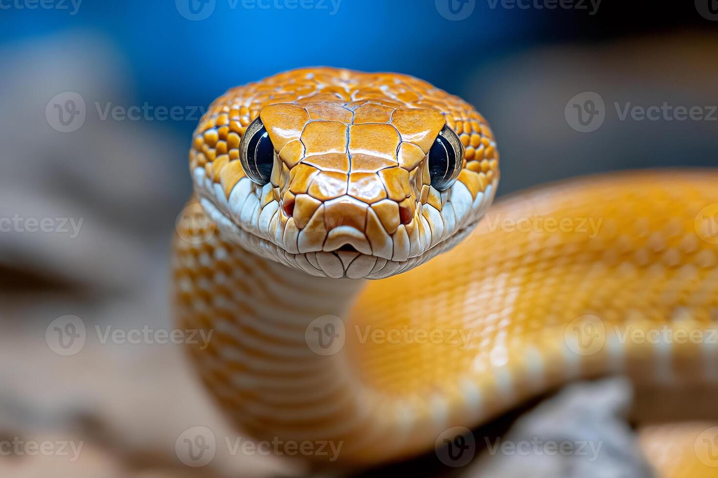Close-up of beautiful yellow snake looking intensely with piercing eyes photo