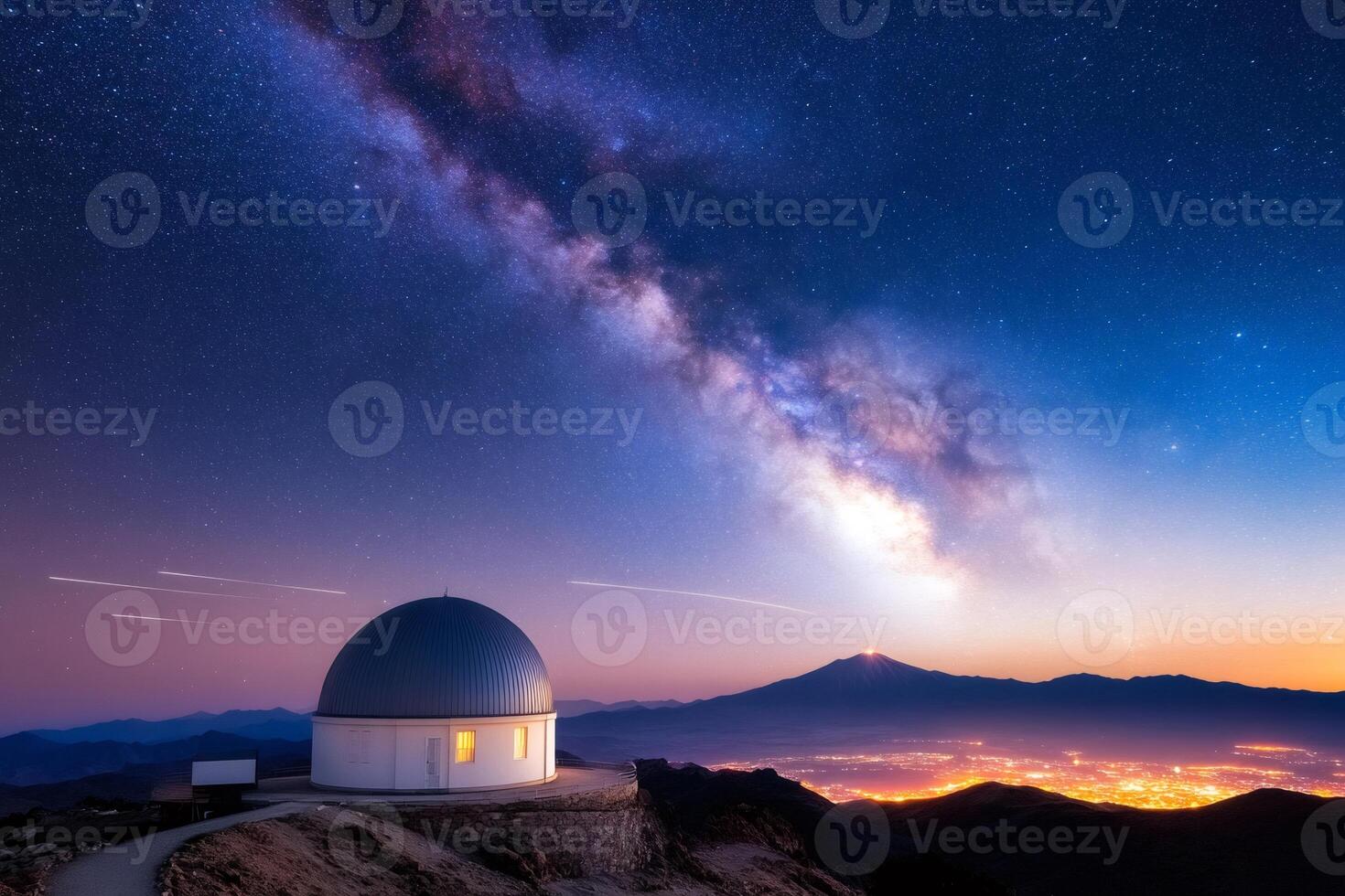 Astronomical observatory exploring milky way and Mount Teide at sunset photo