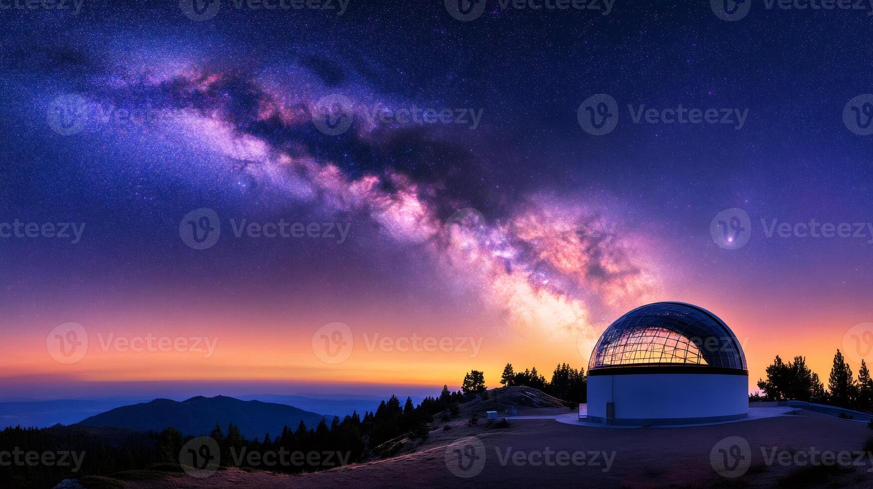 Astronomical observatory exploring the milky way at sunset.. photo