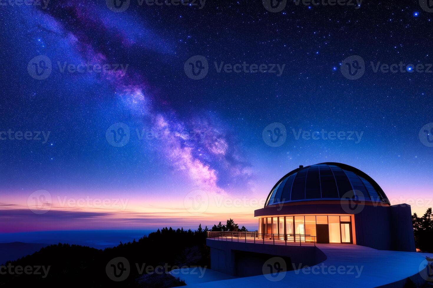 Astronomical observatory exploring the milky way at sunset. photo