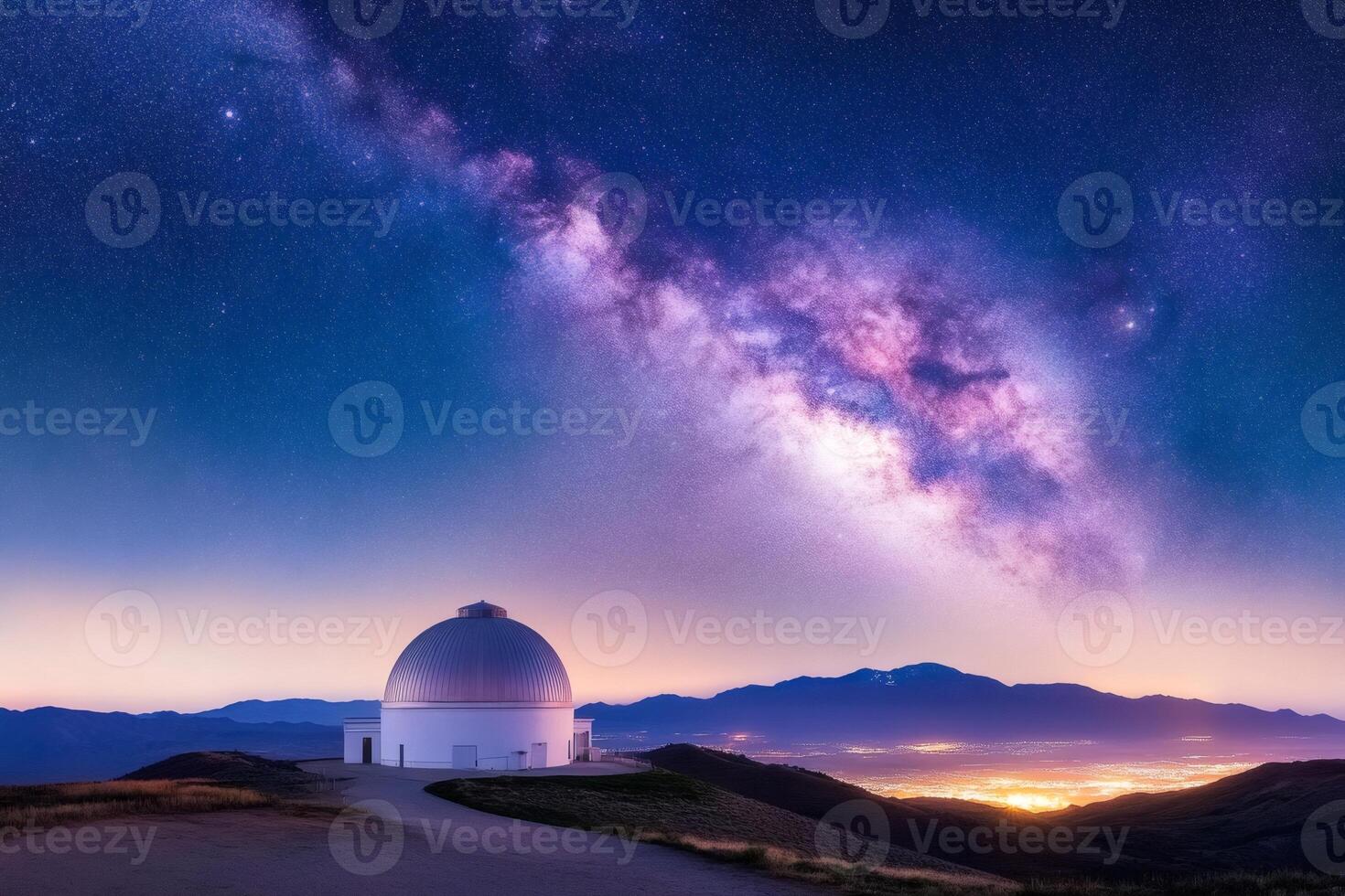 Astronomical observatory under magical milky way and starry night sky photo