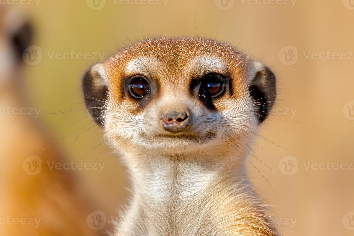 Curious meerkat staring with blurred background in the Kalahari Desert photo