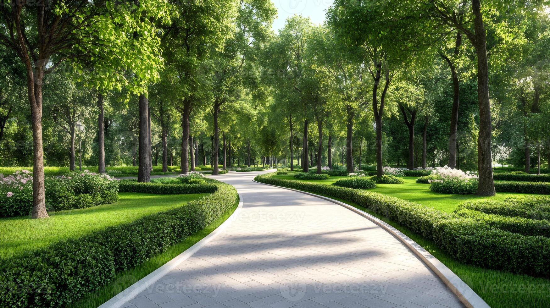 Winding path inviting visitors to explore lush green park photo