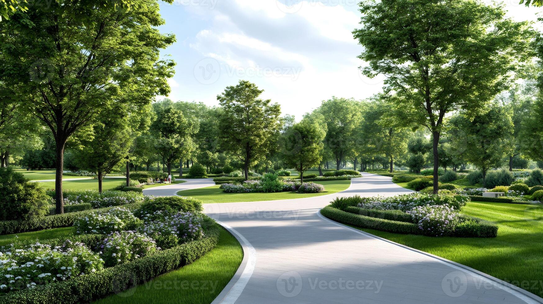 Winding paths inviting exploration in a lush green park photo