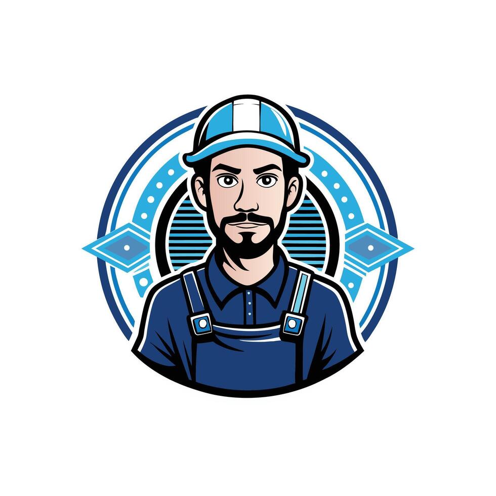 Retro illustration of a worker with a helmet and goggles, symbolizing strength and protection, in a cartoon-style artwork vector
