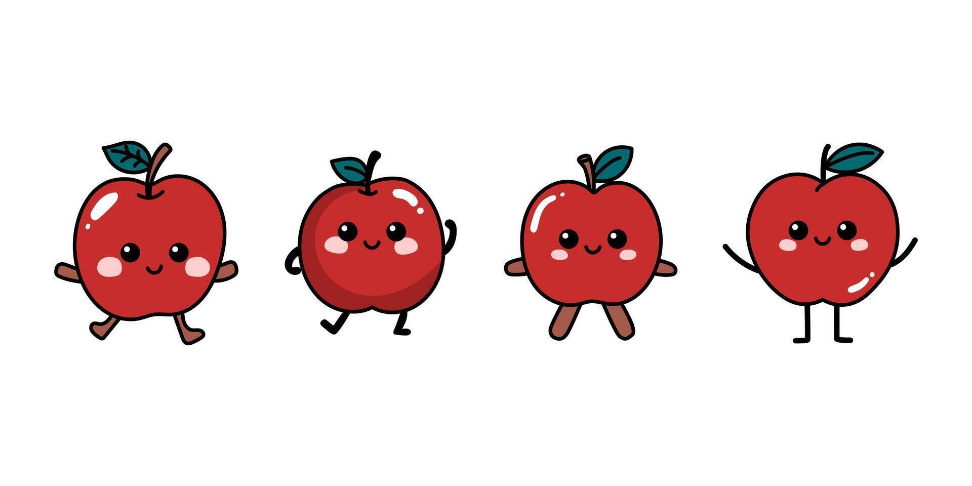 A set of four red apples with different expressions vector