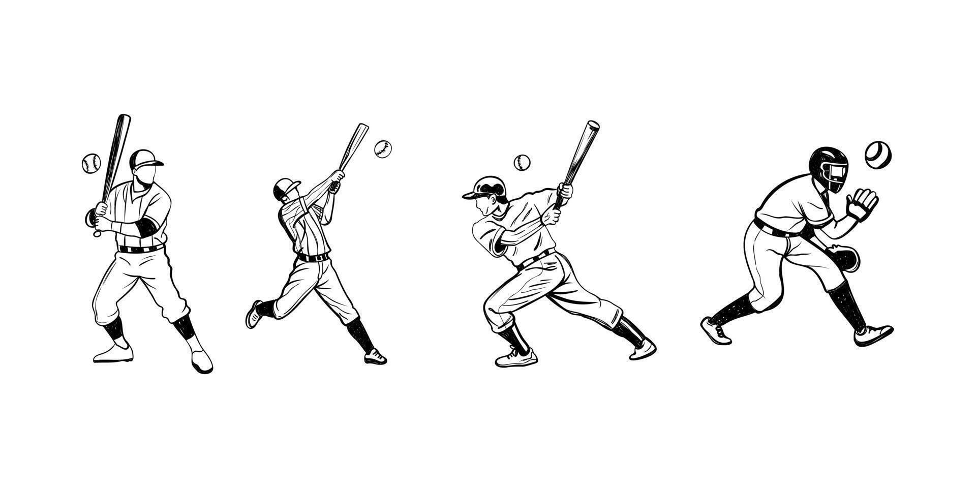 Hand drawn illustration Dynamic Baseball Players in Action vector