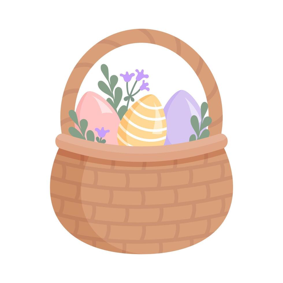 Easter basket with eggs isolated on white background vector