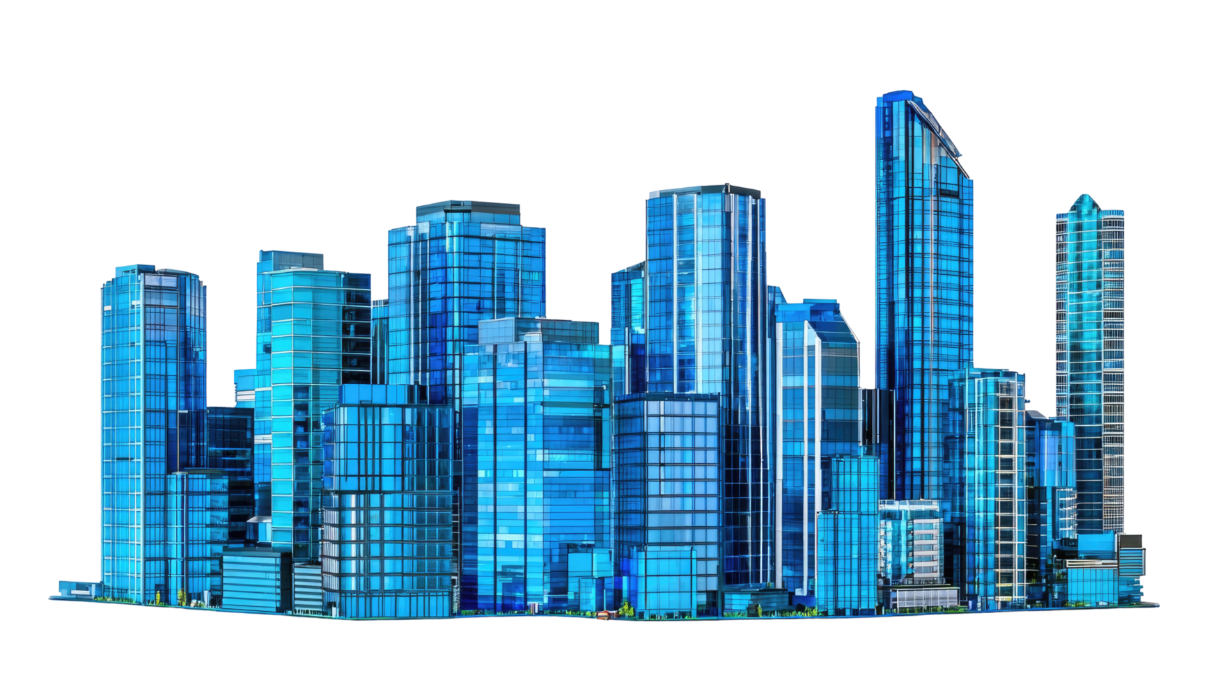 Skyline of Blue Glass Towers, Modern Cityscape Concept, Isolated on Transparent Background png