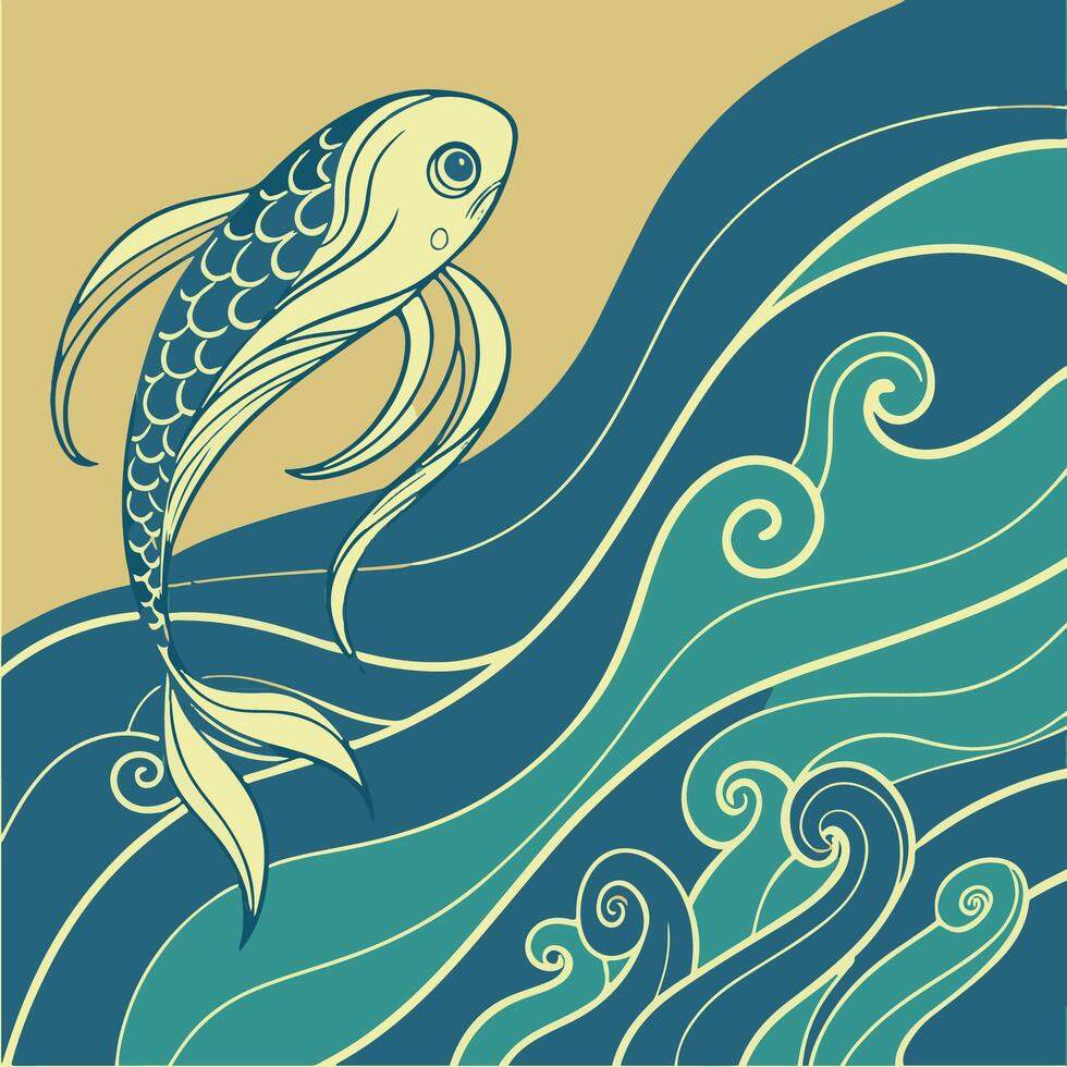A fish swimming in the ocean with waves vector