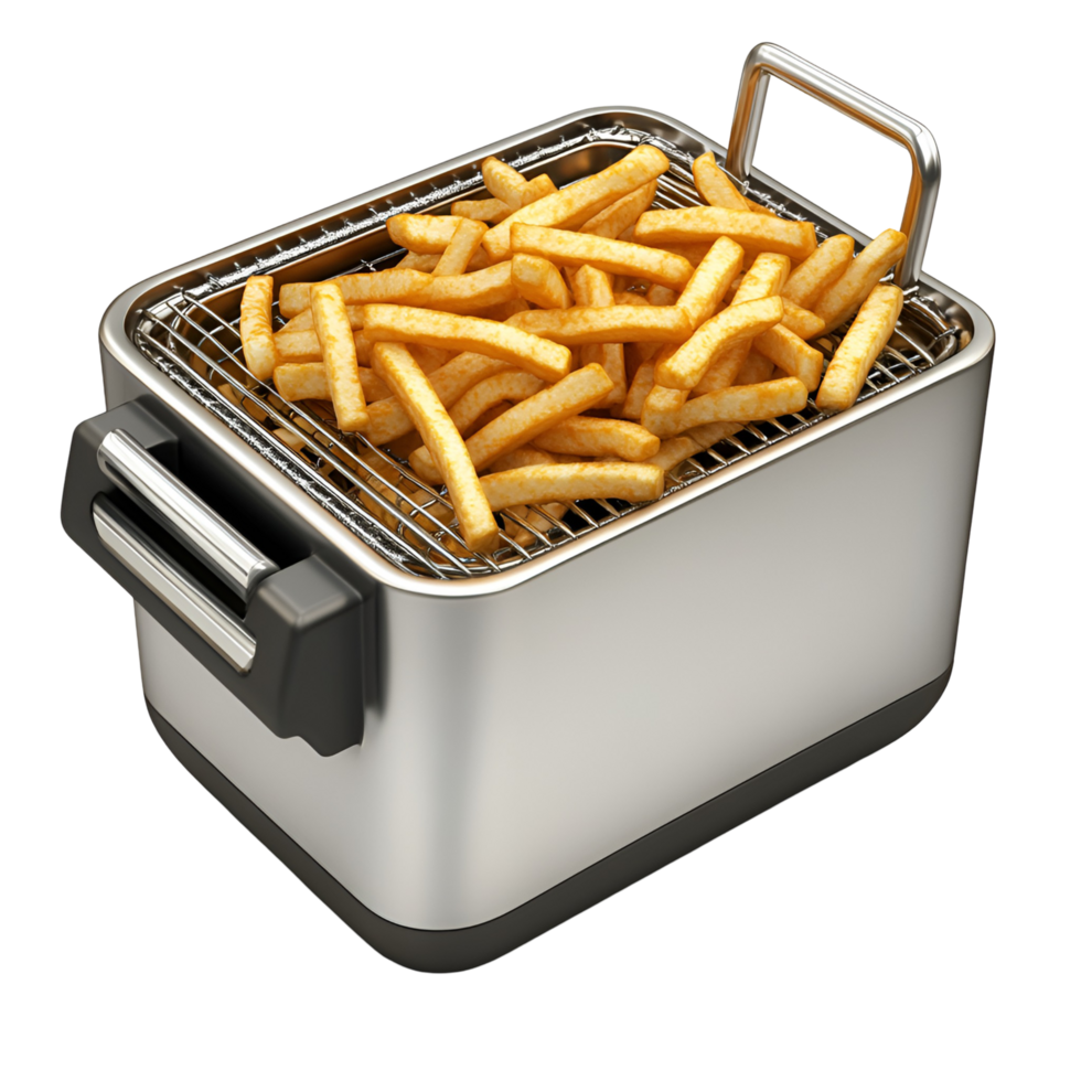 French fries in a fryer on trnsparent background png