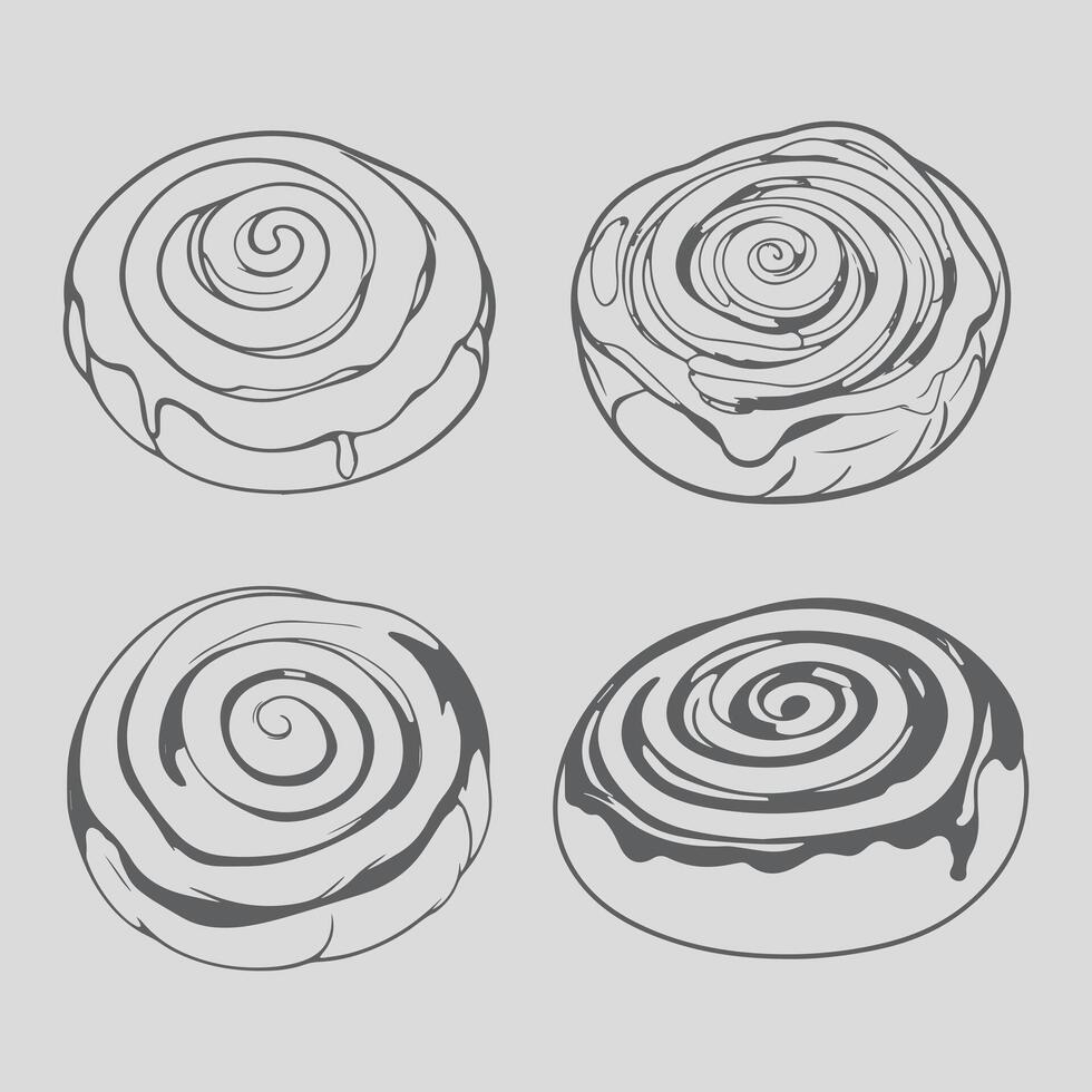 Bun sketch Cinnabon for breakfast hand drawn realistic twisted vector