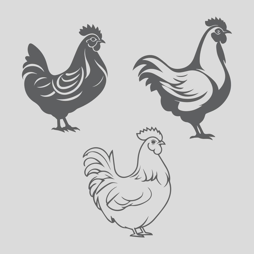 Hand drawn animals silhouette set vector