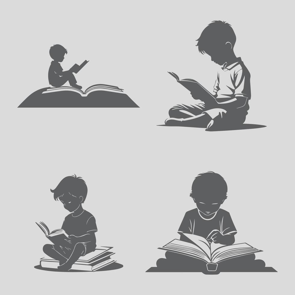boy is reading a book silhouette love reading kids reading books vector