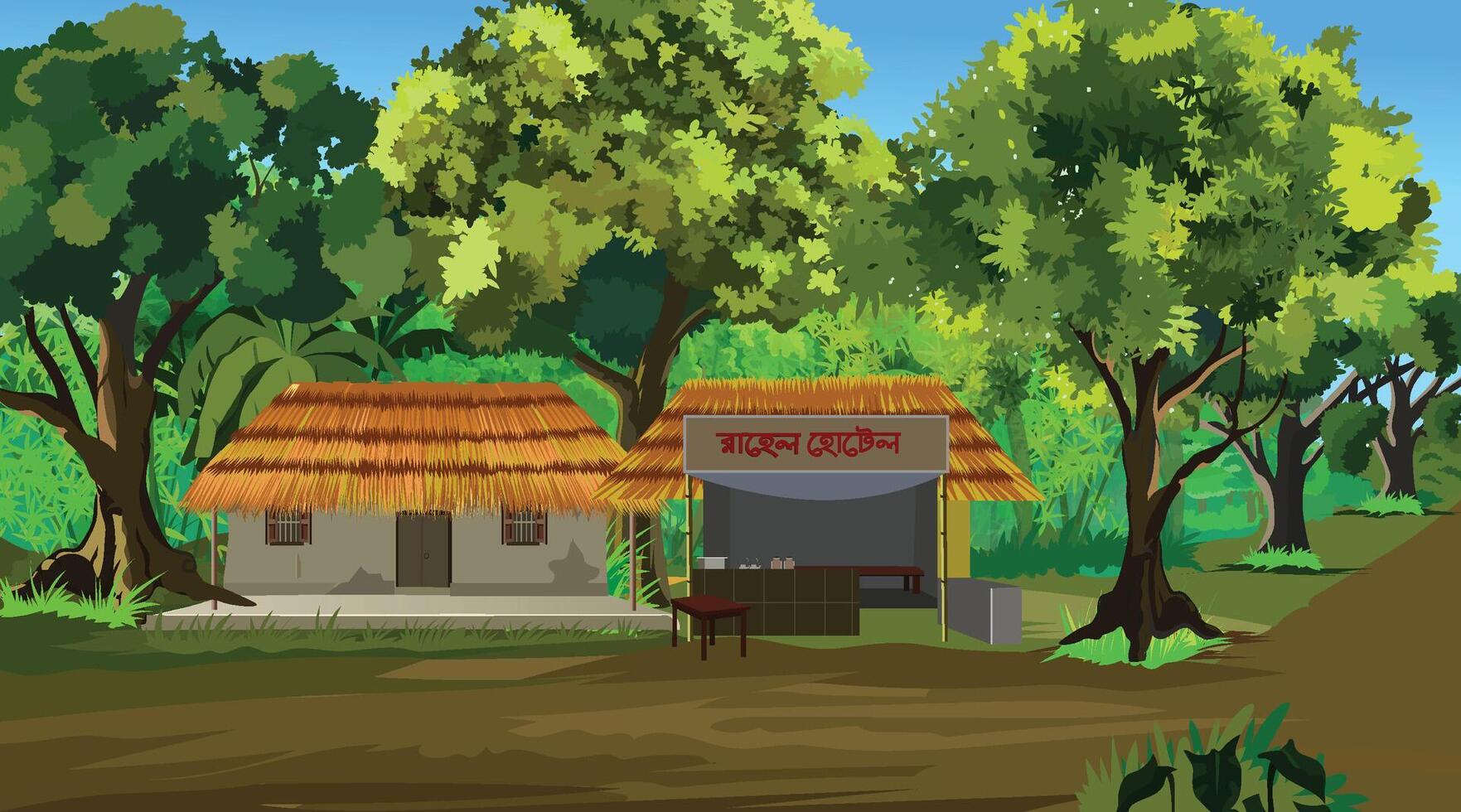 2D cartoon village background 2d Forest scene vector
