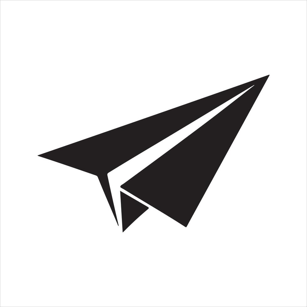 Simple Black and White Paper Airplane Icon Silhouette vector