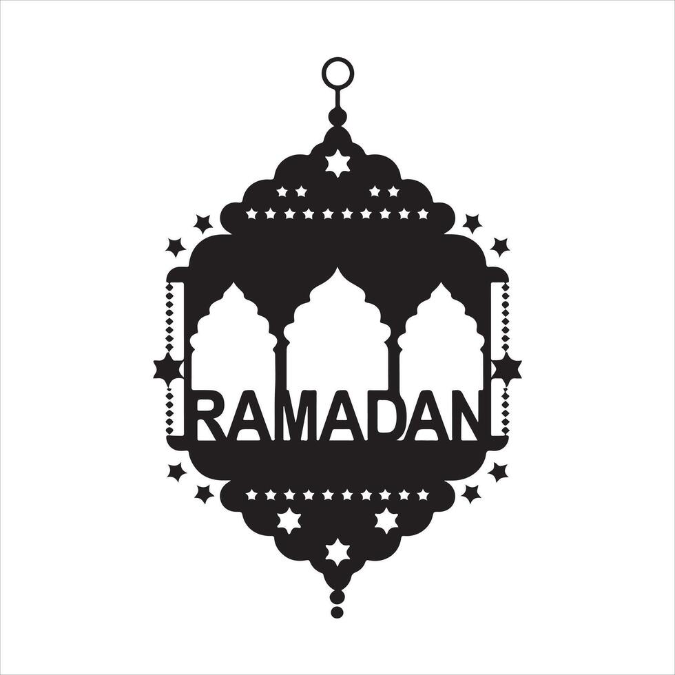 Ramadan Lantern and Crescent Moon Silhouette vector