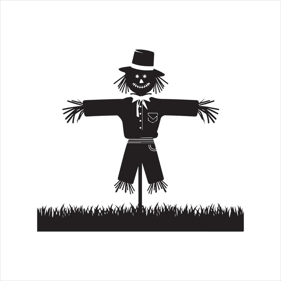 Scarecrow in a field with perched on its arm Silhouette vector