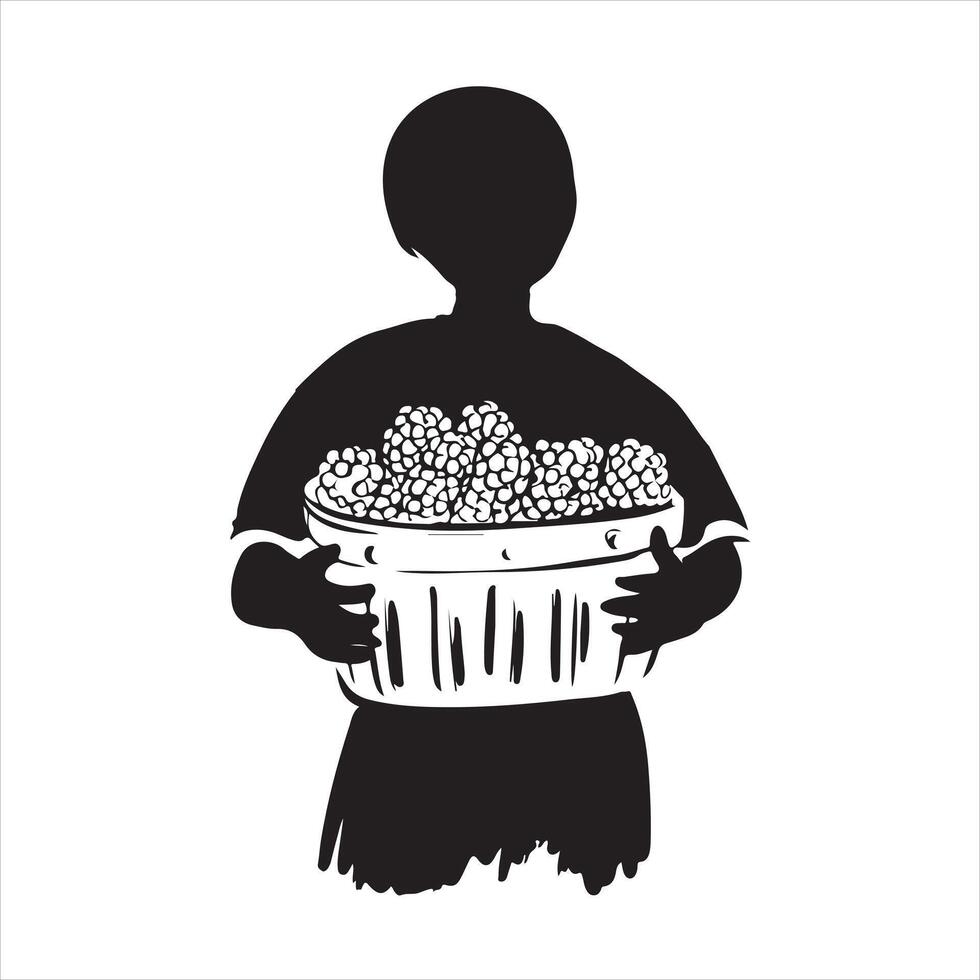 Contemporary black and white sketch of berries silhouette on white background vector