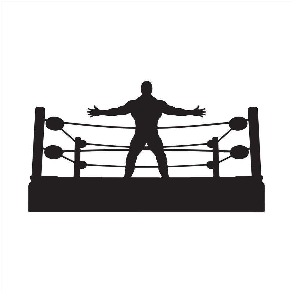 WWE ring with a wrestling match in progress silhouette black vector