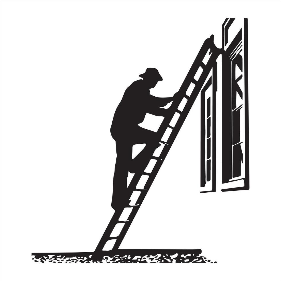 man climbing a ladder black silhouette vector
