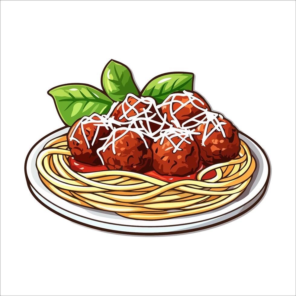 Spaghetti Meatballs Italian Dish with Sauce vector