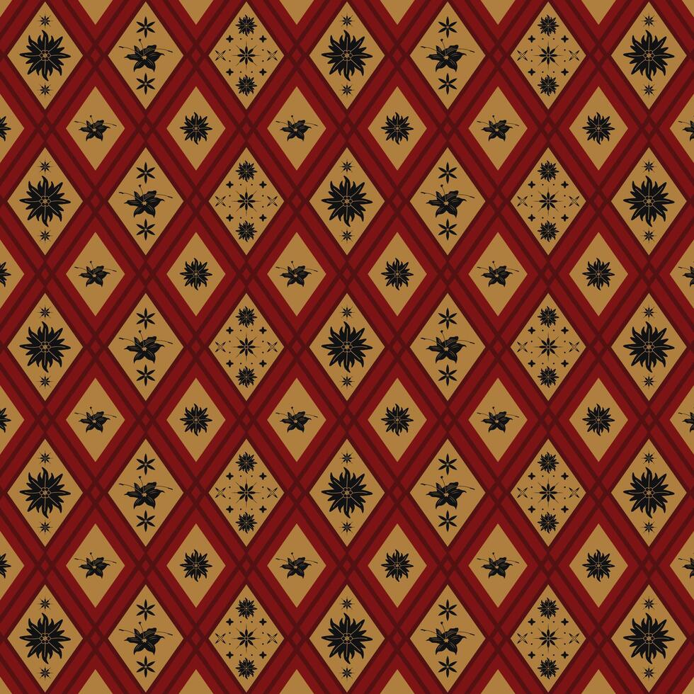 ethnic ornament arts flower custom made motif batik floral fabric print pattern wallpaper red background vector