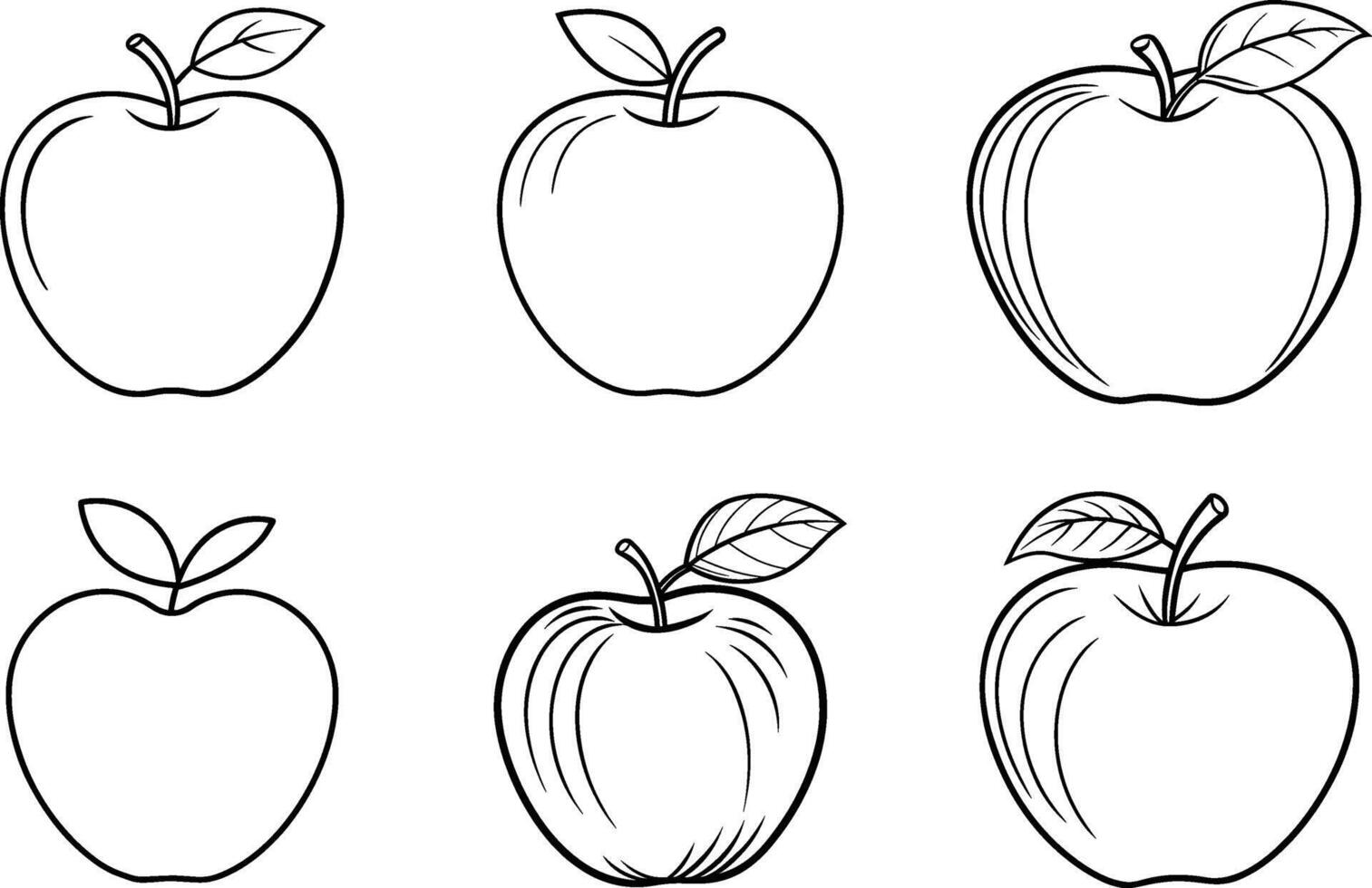 Apple Line Art Set - Collection of Hand Drawn Fruit Outline Illustrations for Design and Coloring vector