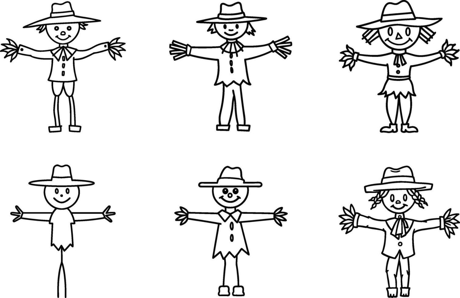 Scarecrow Collection - Hand-Drawn Black Outline Illustration vector