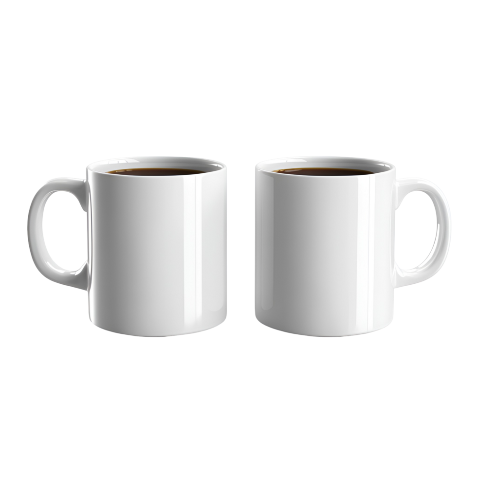 two white coffee mugs on a transparent background png