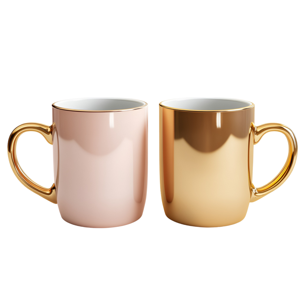 two gold and pink mugs on a transparent background png