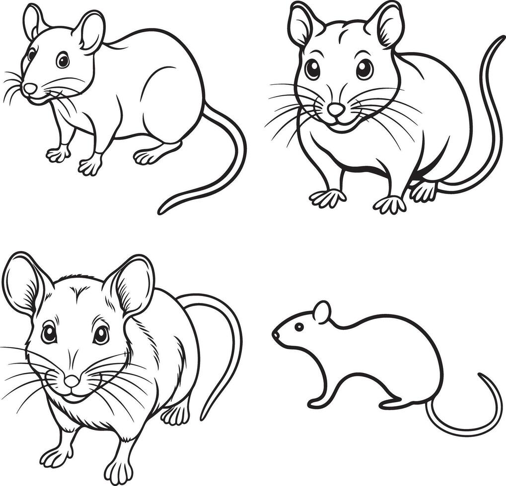 line art mouse icon set vector