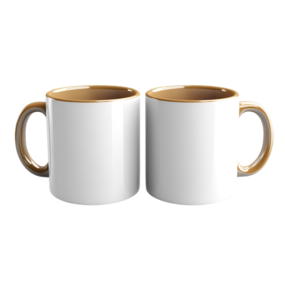 two white coffee mugs on transparent background png