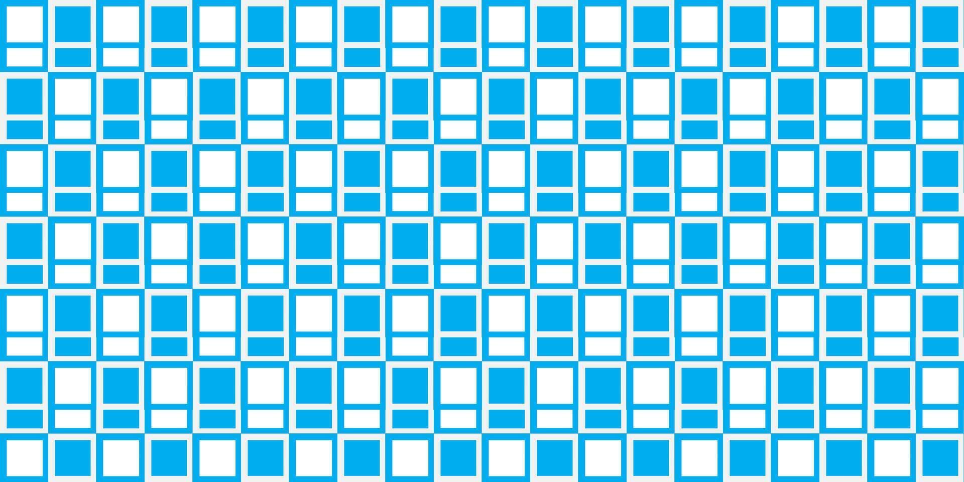Blue and white geometric pattern arranged in a symmetrical grid of rectangular shapes. background abstract. vector