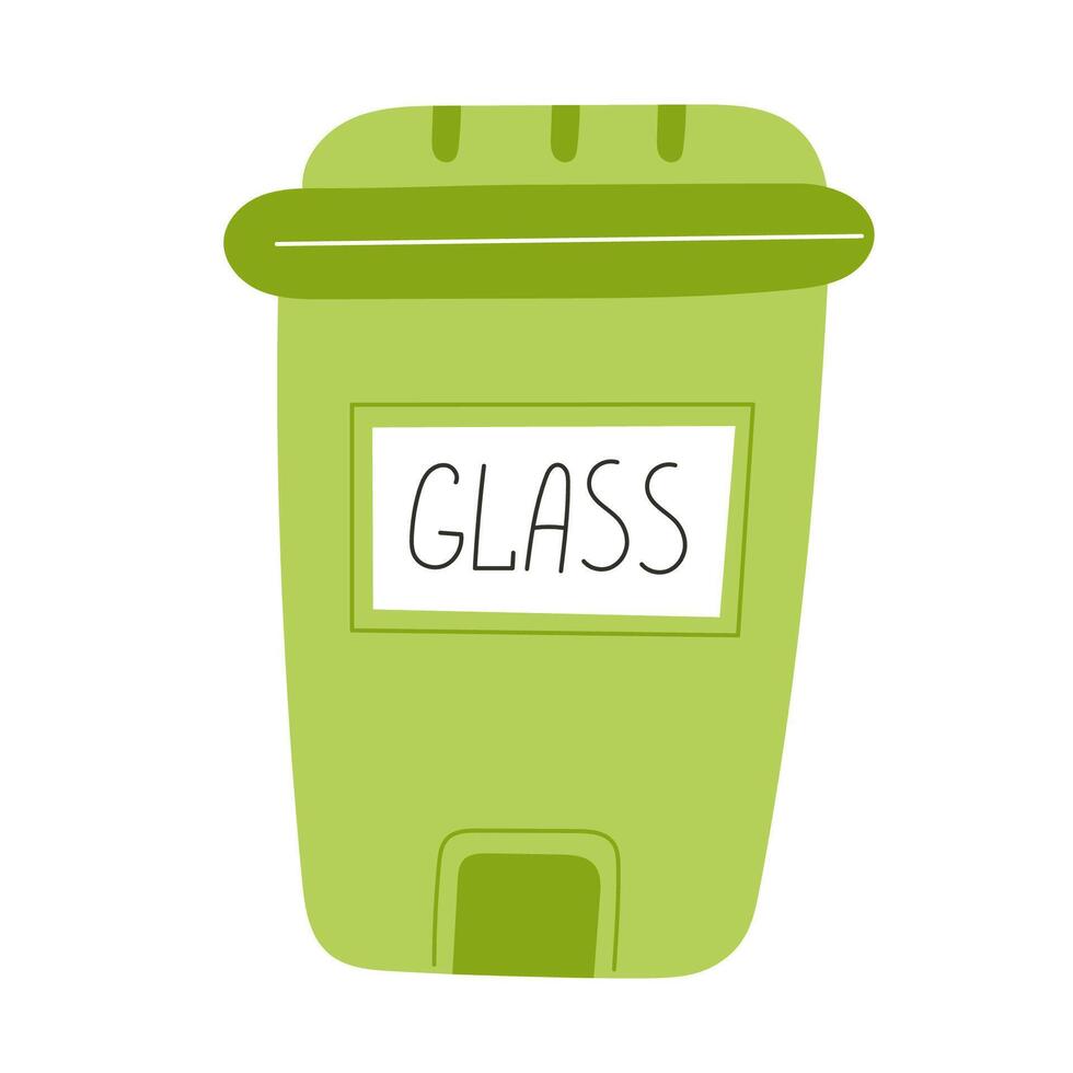 Flat Style Illustration of a Green Glass Recycling Container on a White Background vector