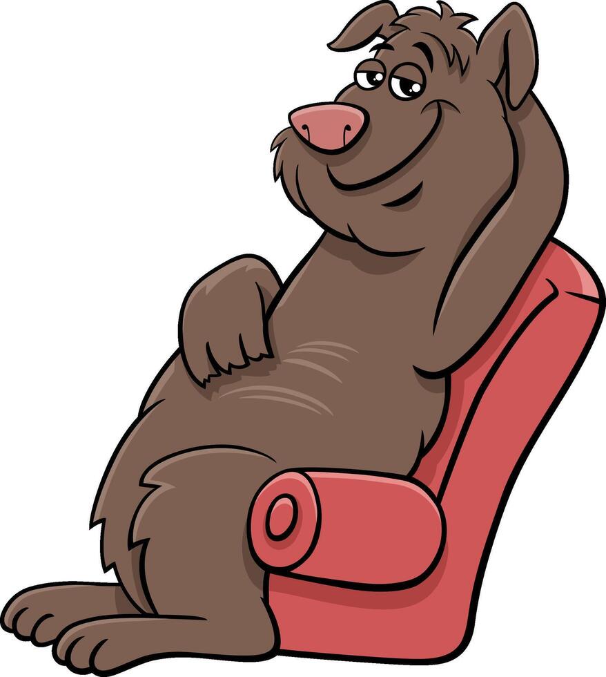 cartoon brown dog animal character sitting on armchair vector