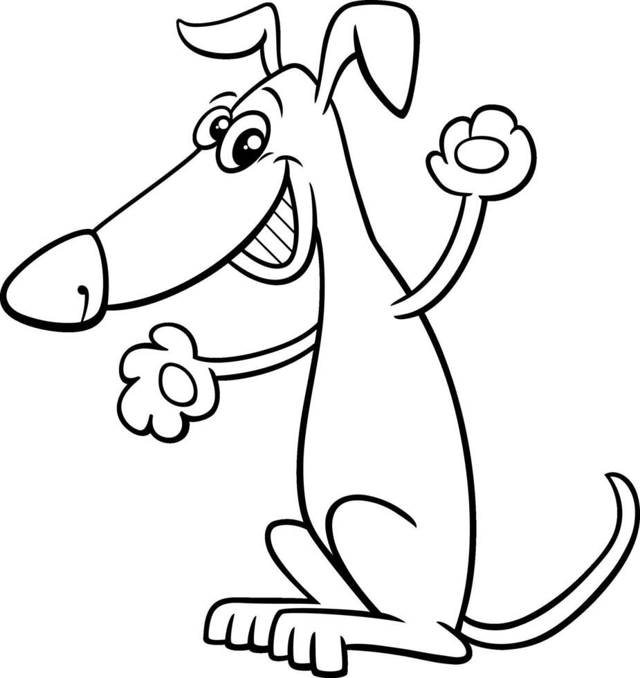 happy excited cartoon brown dog animal character coloring page vector