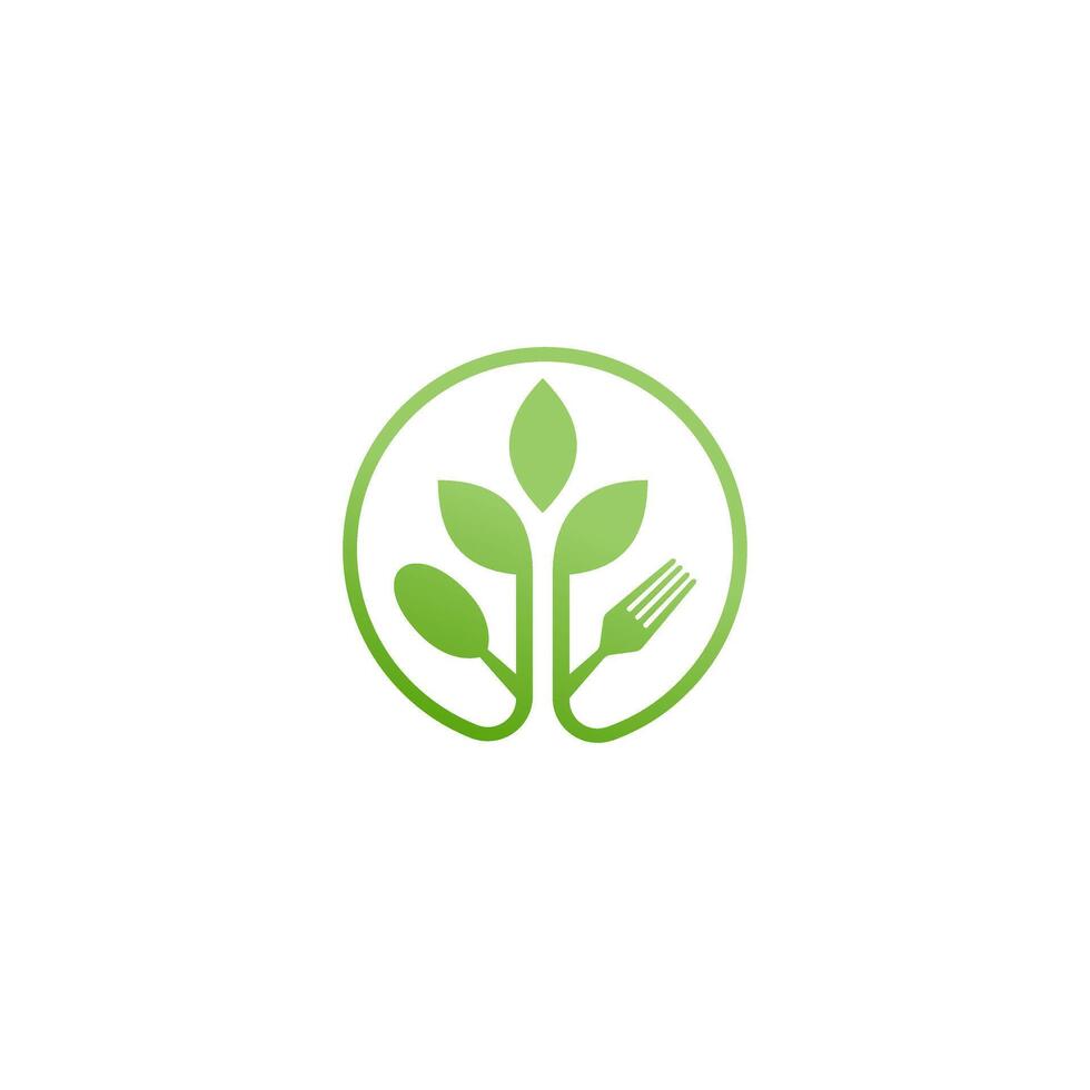 leaf plant food healthy fork spoon in circle icon vector