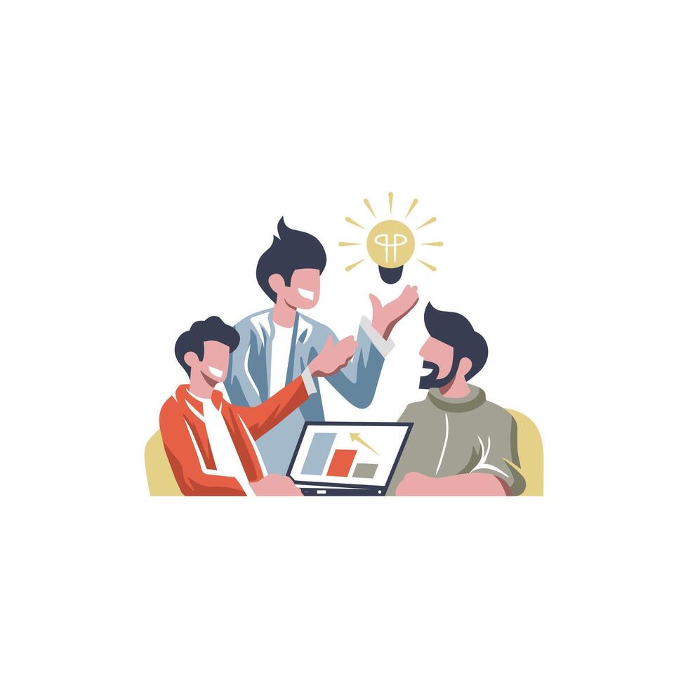 A image of a directors meeting, with people around a conference table, charts, presentation screen. Minimalist style with flat colors vector