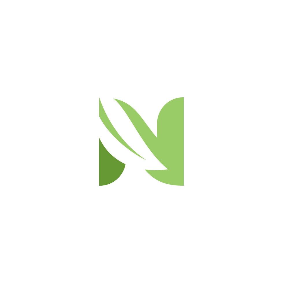 N letter with Leaf nature logo, leaf in letter, green logo vector